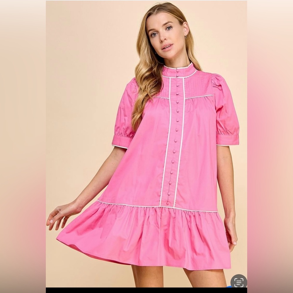 Pink mini dress with button details